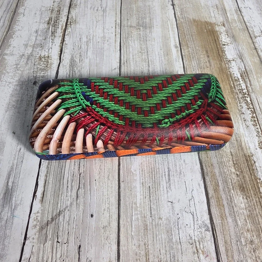 la Eyeworks Hard Shell Glasses Case Multicolor Woven Print Orange Interior